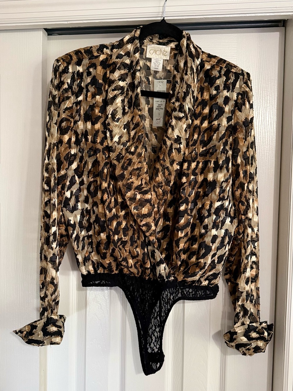 Cache Vintage Leopard Print Long-Sleeve Bodysuit